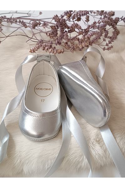 Hodore Fiore Silver Genuine Leather Baby Ballerina Moccasin