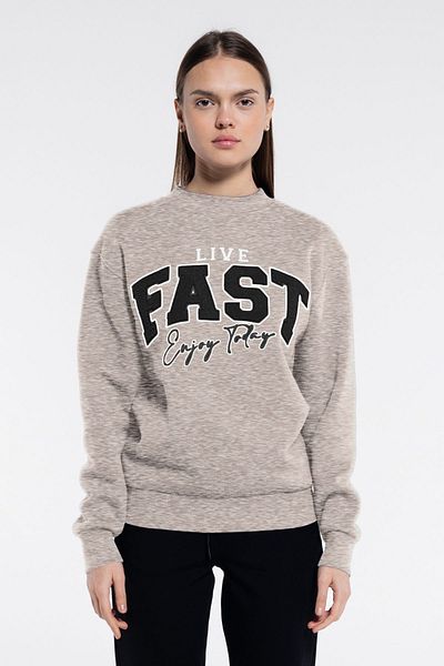Friday Offset Fast γυναικείο φούτερ με γκρι μελανζ με λαιμόκοψη Extra Oversize - Rose Gold 3 νήματα