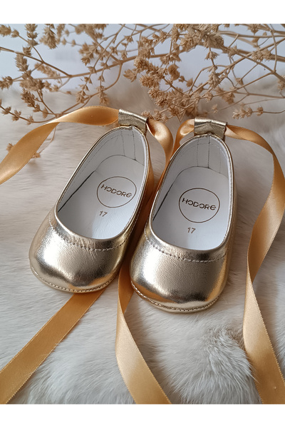 Hodore Fiore Gold Genuine Leather Baby Ballerina Moccasin
