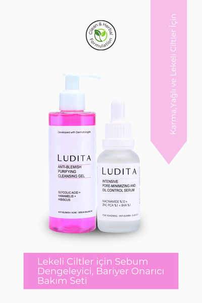 LUDITA Lekeli Ciltler için Sebum Dengeleyici, Bariyer Onarıcı Bakım Seti