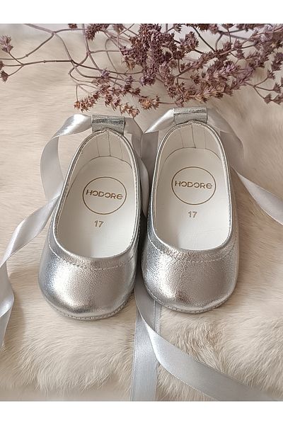 Hodore Fiore Silver Genuine Leather Baby Ballerina Moccasin