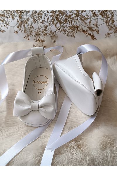 Hodore Perla White Genuine Leather Baby Loafers
