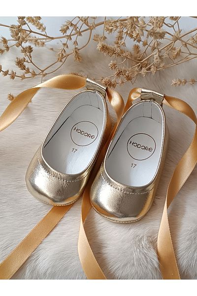 Hodore Fiore Gold Genuine Leather Baby Ballerina Moccasin