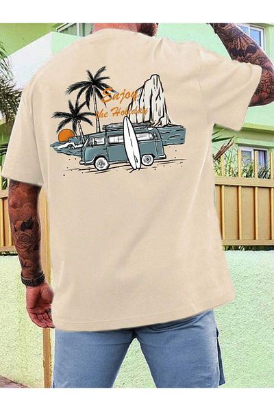 AFROGİYİM Unisex Απολαύστε το μπλουζάκι The Holiday μπροστά και πίσω με στάμπα Oversize