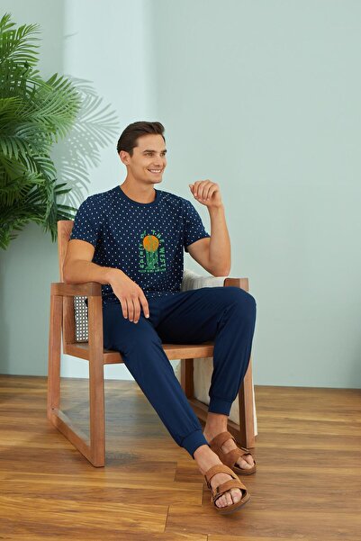 Sevim Ανδρικό κοντομάνικο μπλε μπλέ κοστούμι πιτζάμα C9T7N49