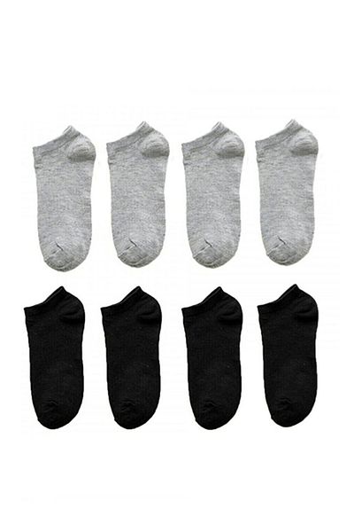 Hilis Socks Комплект унисекс памучни спортни чорапи до глезена, черно и сиво, 8 чифта