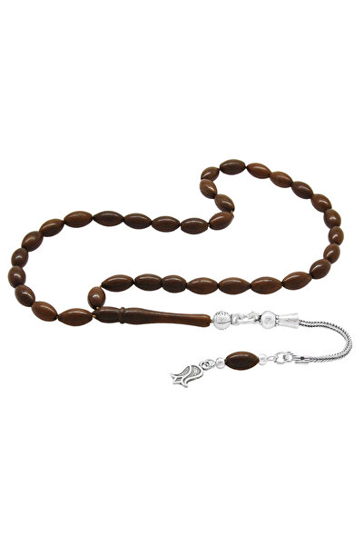 Tesbihane 925 Ayar Gümüş Ayyıldız Püsküllü Arpa Kesim Kuka Tesbih