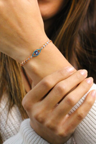 Midyat Nurtaş Gümüş Zirkon Taşlı Nazarlık Model Rose Gümüş Bileklik