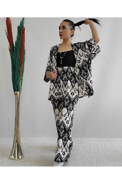 alenmoda Set kimono dublu cu model (potrivire confortabilă)