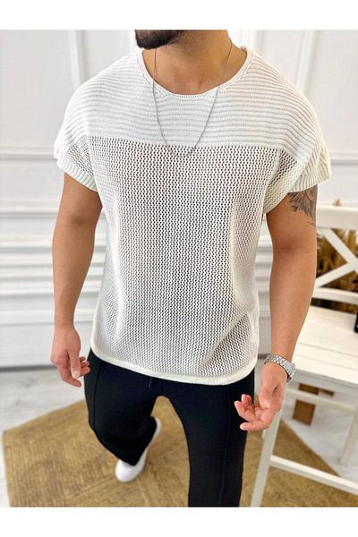 elkumoda T-Shirt Breathable Anti-Sweat Knitted Cotton Mesh T-Shirt