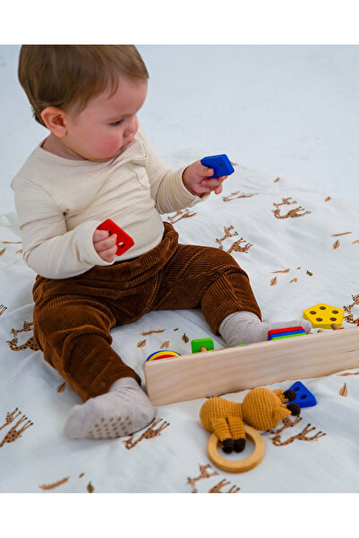 Lisara Oyun Matı Cift Tarafli Müslin Ve Waffle Kumas Ici Dolgulu 100% Pamuk Zürafa Desen