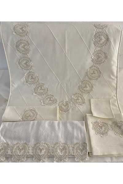 Vinezza Home Collection Dowry 5 Piece Linen French Guipure Prayer Rug Set Bundle Set