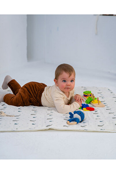 Lisara Oyun Matı Cift Tarafli Müslin Ve Waffle Kumas Ici Dolgulu 100% Pamuk Balina Desen