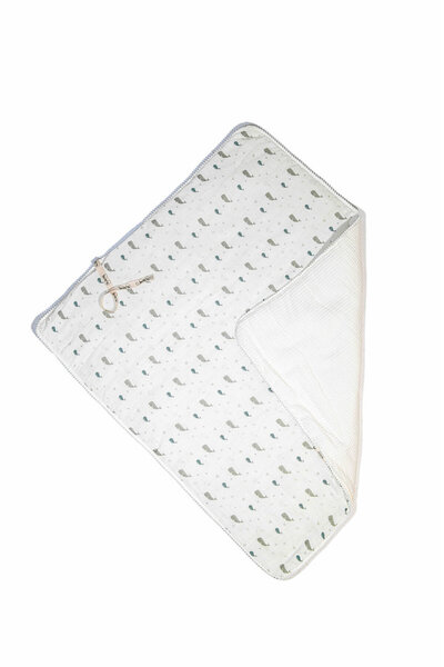 Lisara Oyun Matı Cift Tarafli Müslin Ve Waffle Kumas Ici Dolgulu 100% Pamuk Balina Desen