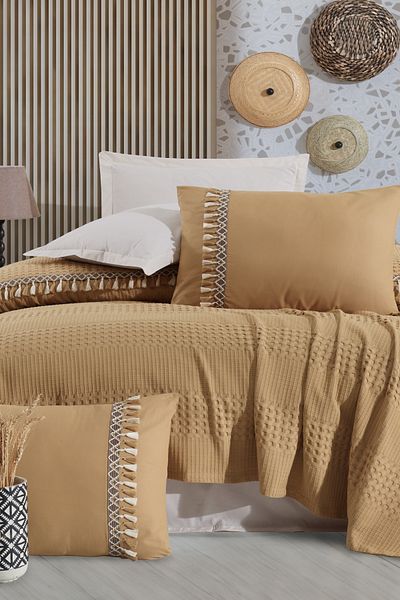 Clasy Single Tasseled Pique Set - Bohamline Mustard