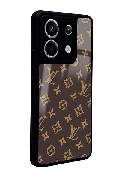Spoyi حافظة هاتف لامعة بتصميم LV باللون البني لهاتف Xiaomi Redmi Note 13 Pro 5G