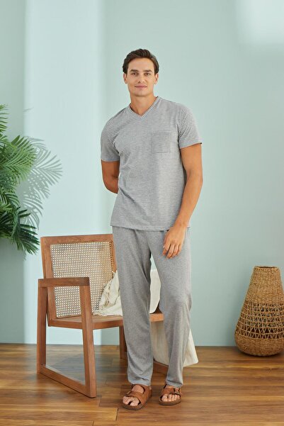 Sevim Ανδρικό κοντομάνικο γκρι κοστούμι πιτζάμα C3T7N49