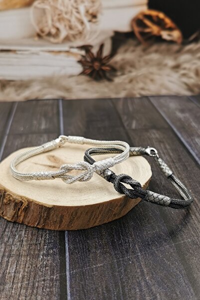 Piyera Silver Kördüğüm Aşk Sevgili Kombini El Örgüsü Kazaziye Gümüş Bileklik