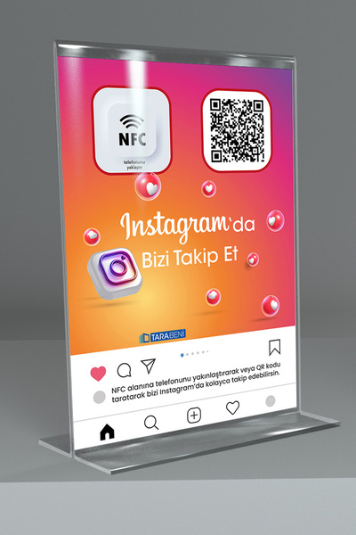 İnstagram Takip Standı - NFC Özellikli İnstagram Takipçi Kazanma Karekodu - A5 QR Stand