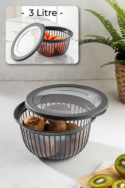 Vienev 3 Liter Polyline Bowl with Lid Anthracite
