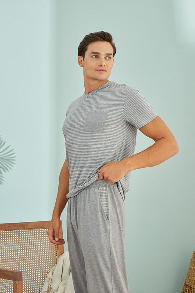 Sevim Men's Short Sleeve Gray Pajamas Set C3T7N49