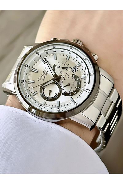 Ferrucci Men's Multifunctional Metal Band Wristwatch