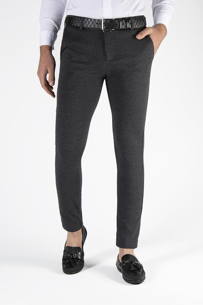 ADEGO Erkek Slim Fit Petekli Keten Pantolon  Koyu Füme