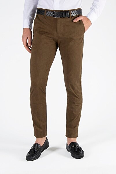 ADEGO بنطال كتان رجالي بني بقصة ضيقة - قصة إيطالية