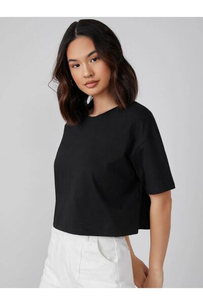 SELF CONTROL Tricou Oversize Crop neimprimat