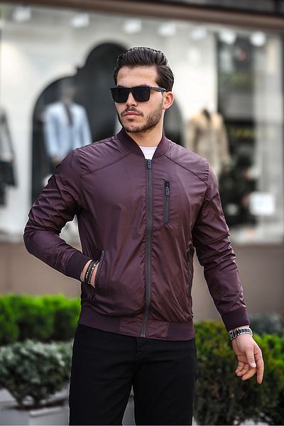 ixir Seasonal Men's Coat with Chest Zipper Detail Claret Red
