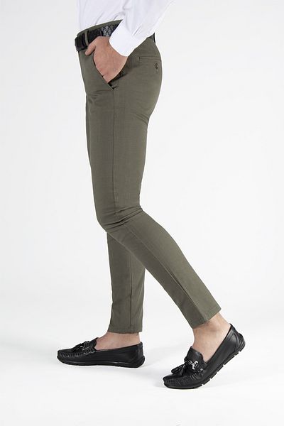 ADEGO Khaki Slim Fit Linen Trousers - Italian Cut