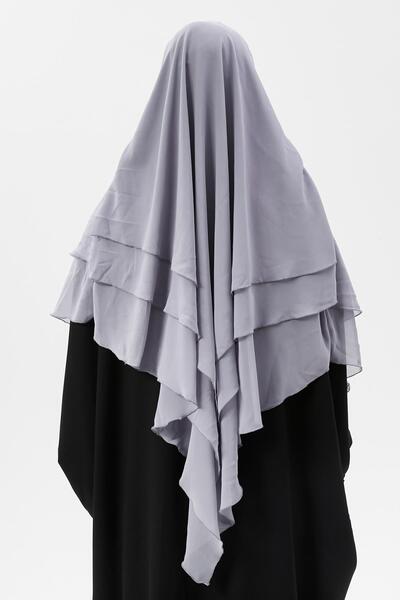 Altobeh Ready Practical Chiffon Triple Layer with Veil Triangle Hajj Umrah Shawl Souffle Hijab Nikap Gray
