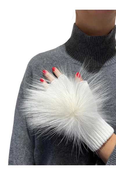 BEGART EKRU PARMAKSIZ KÜRKLÜ ELDİVEN