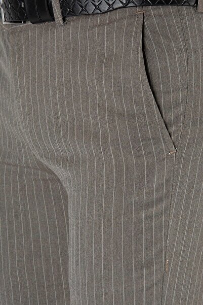 ADEGO Ανδρικό λινό παντελόνι Coffee Color Slim Fit ριγέ - Ιταλική κοπή