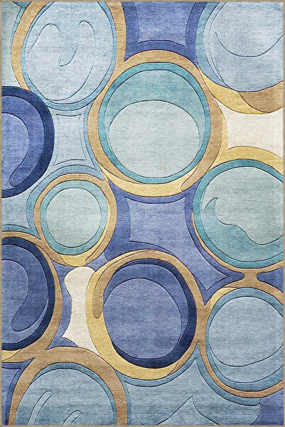 Rugs Modern Halı Blue Circle Patterned Woven Carpet 4026