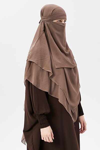Altobeh Έτοιμο πρακτικό σιφόν τριών στρώσεων με πέπλο τριγωνικό Hajj Umrah Shawl Souffle Hijab Nikap Dark Mink