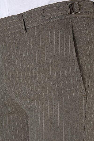 ADEGO Ανδρικό λινό παντελόνι με λεπτή εφαρμογή όρθιο ριγέ ιταλικό κομμένο καφέ