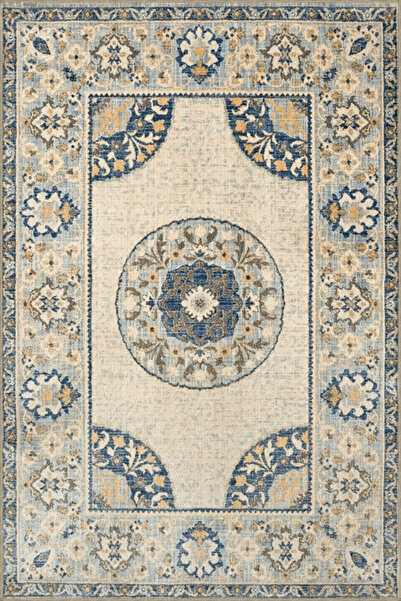 Rugs Modern Halı Yellow Blue Beige Themed Traditional Motif Floral Patterned ...