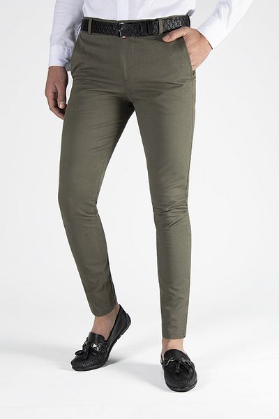 ADEGO Khaki Slim Fit Linen Trousers - Italian Cut