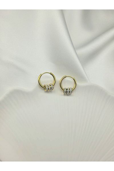 Evorya Stainless Steel Women's Earrings - Small Hoop and Pendant Design