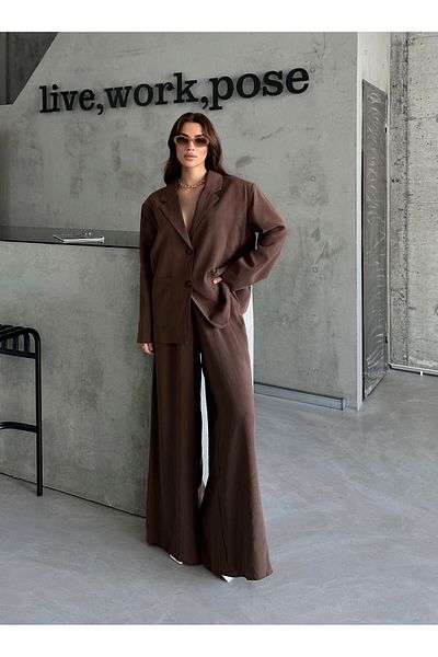 Laluvia Brown Marina Jacket Elastic Trousers Set