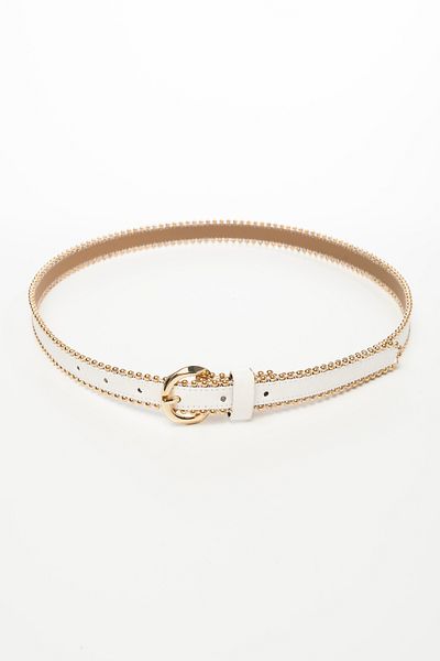 dericom White Stylish Women's Belt - Chain Detailed, Round Buckle, Durable