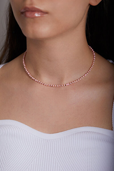 Elika Silver قلادة مجوهرات نسائية مطرزة باللون الوردي