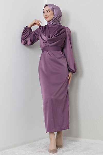 giz astore Naz Tesettür Abiye Elbise Koyu Lila