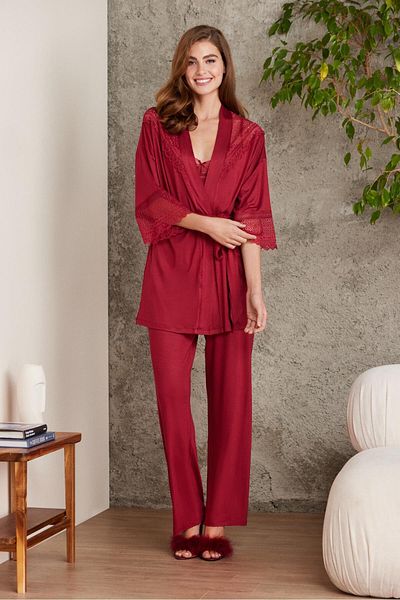 Pierre Cardin Set pijamale damă din 3 piese din bumbac pieptănat din dantelă - 2820
