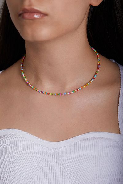 Elika Silver قلادة مجوهرات نسائية مطرزة ملونة