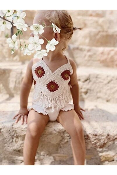 Sistaful بلوزة كريمية مزينة بشراشيب للطفلة والطفل - محبوكة يدويًا