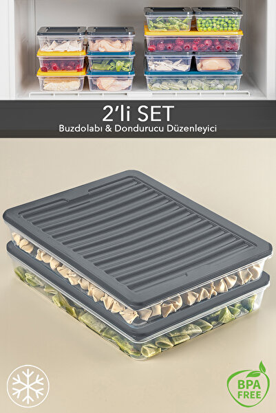Meleni Home 2'li Saklama Kabı , Mikrodalga Uyumlu Erzak Saklama Kabı Antrasit...