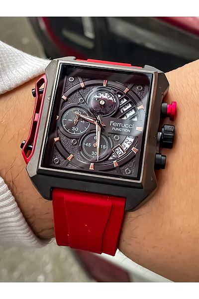 Ferrucci 3 atm waterproof Steel Case Silicone Cord Men's Wrist Watch with Bracelet gift