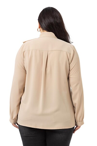 DISENTIS MODEST Πουκάμισο σε μπεζ σε μέγεθος με διπλό γιακά με βολάν